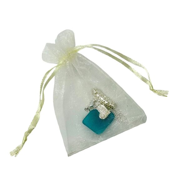 Teal Seaglass Pendant,‎ 20" Silver Plated Cable Chain and Bobble w/Heart Charm - Picture 6 of 6